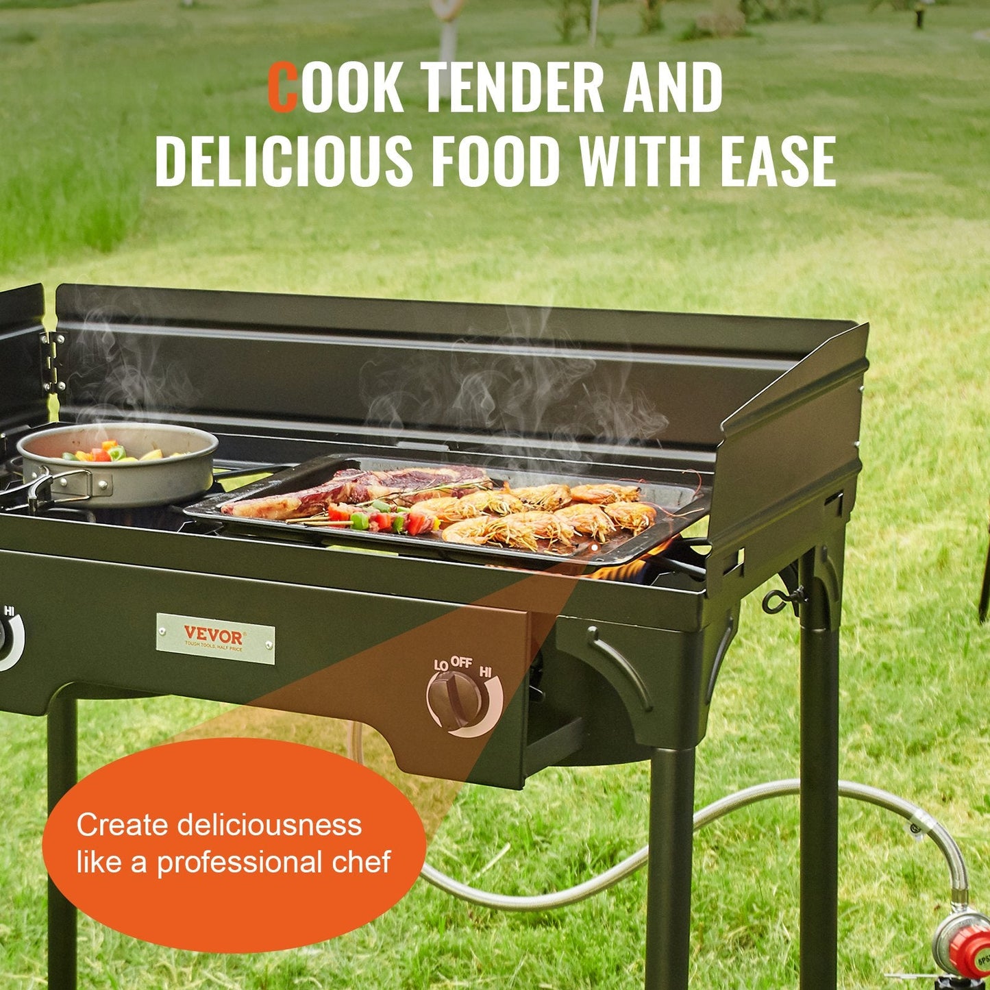 Double Burner Outdoor Gas Stove, 60,000 BTU, with Windscreen & Detachable Legs