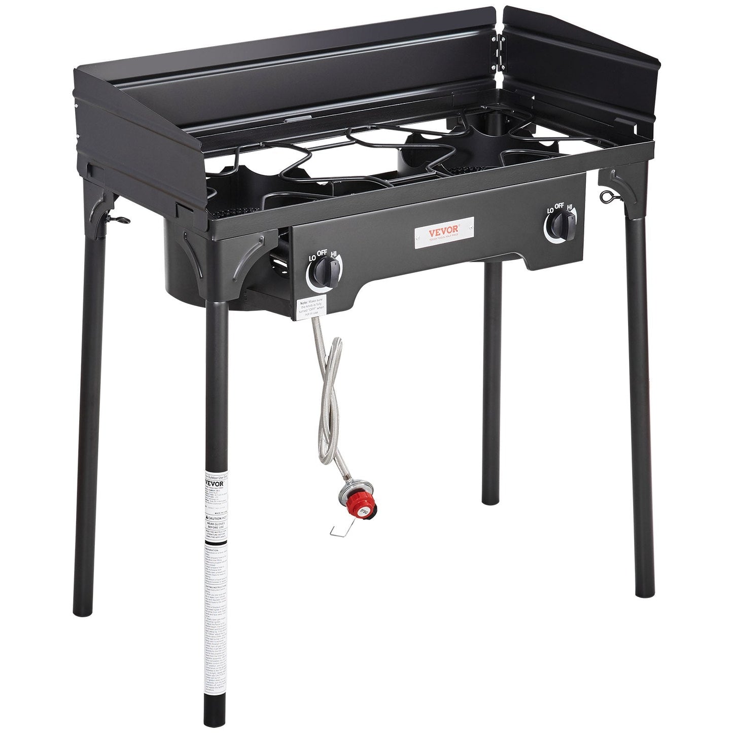Double Burner Outdoor Gas Stove, 60,000 BTU, with Windscreen & Detachable Legs