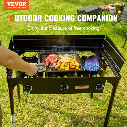 VEVOR Triple Burner Outdoor Camping Stove, 90,000-BTU Camping Modular Cooking Stove,
