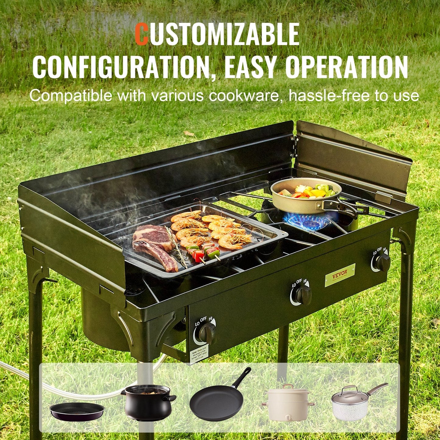 Triple Burner Outdoor Camping Stove, 90,000-BTU, Heavy Duty Gas Cooker