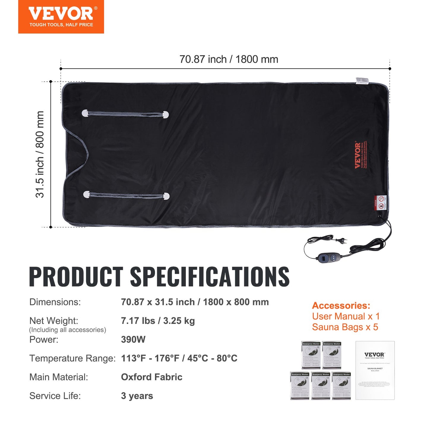 VEVOR Sauna Blanket for Detoxification, Portable Far Infrared Sauna for Home, Oxford