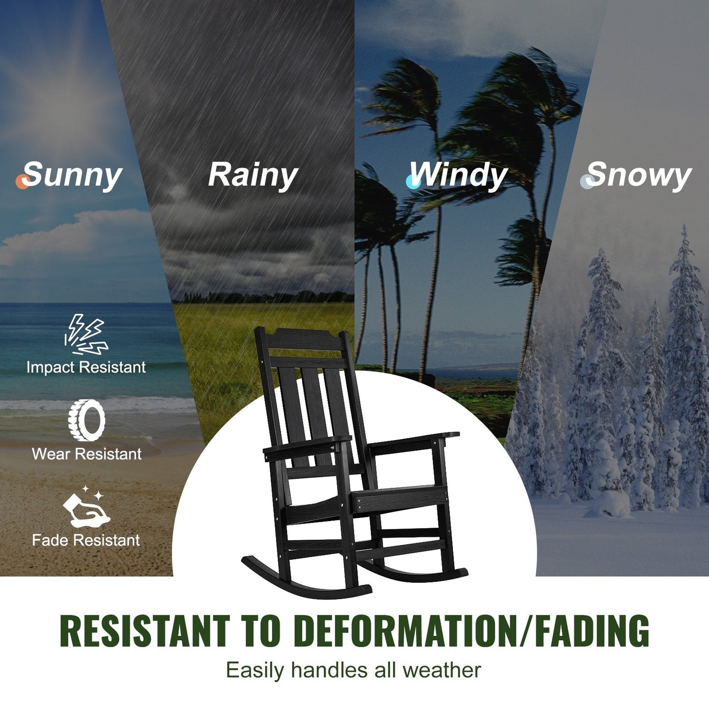 High Back Outdoor Rocking Chair, 181 kg Capacity, Durable HIPS Material