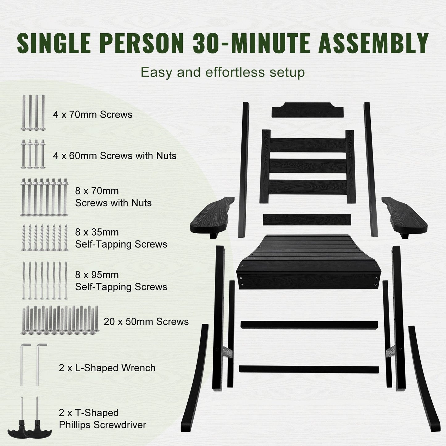 Outdoor High-Back Rocking Chairs Set, 181 kg Capacity, Durable HIPS Material
