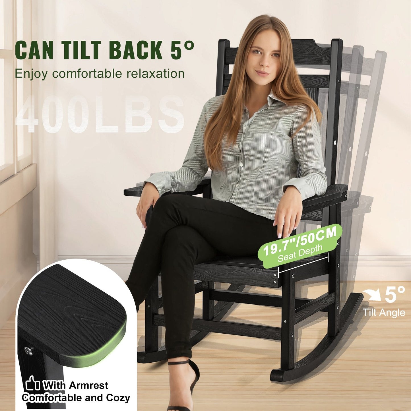 Outdoor High-Back Rocking Chairs Set, 181 kg Capacity, Durable HIPS Material