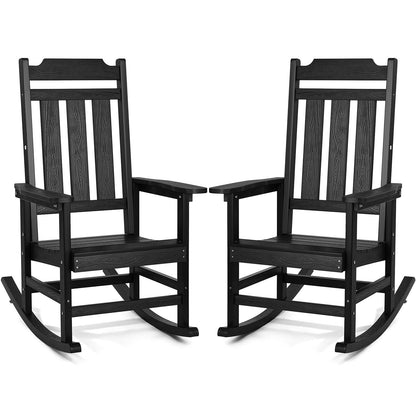 Outdoor High-Back Rocking Chairs Set, 181 kg Capacity, Durable HIPS Material