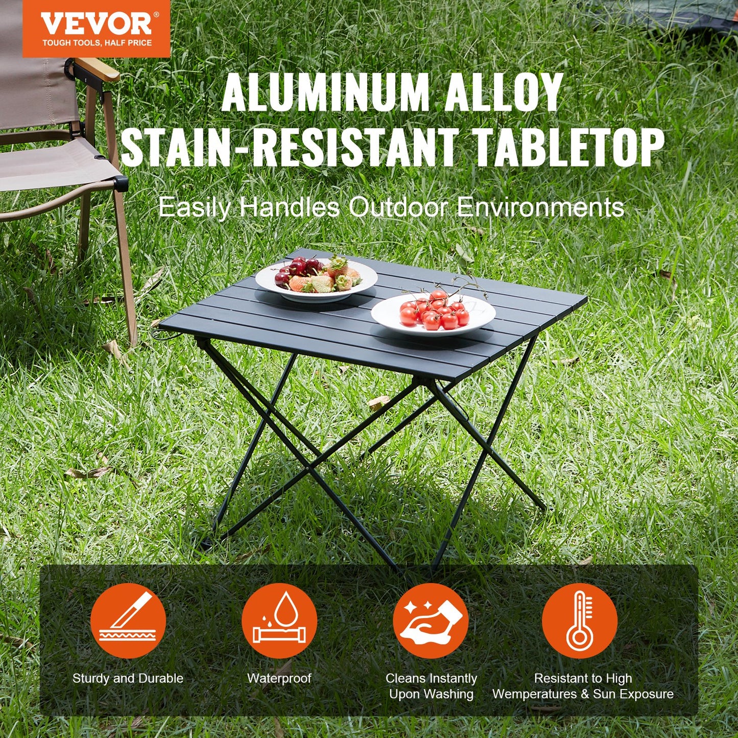 VEVOR Folding Camping Table, Outdoor Portable Side Tables, Lightweight Fold Up Table,