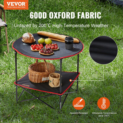 Portable Folding Camping Table with Storage, 0.72m x 0.72m, 25kg Capacity, Black