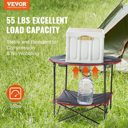 Portable Folding Camping Table with Storage, 0.72m x 0.72m, 25kg Capacity, Black