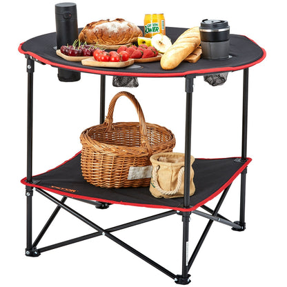 Portable Folding Camping Table with Storage, 0.72m x 0.72m, 25kg Capacity, Black