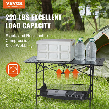 Lightweight Folding Camping Table with Storage, 1.15m x 0.55m, 100kg Capacity