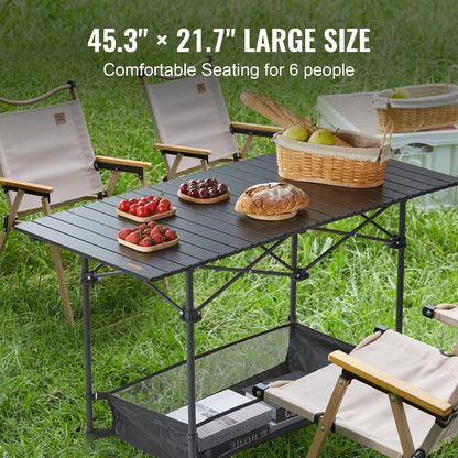 Lightweight Folding Camping Table with Storage, 1.15m x 0.55m, 100kg Capacity