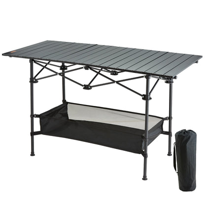 Lightweight Folding Camping Table with Storage, 1.15m x 0.55m, 100kg Capacity