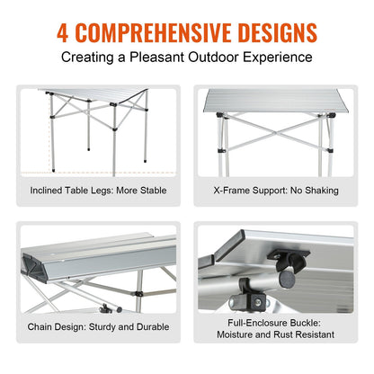 Compact Aluminum Camping Table with Carry Bag, 0.6x0.4m, 30kg Capacity, Silver