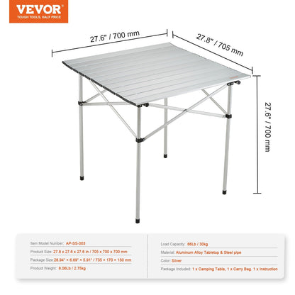 Compact Aluminum Camping Table with Carry Bag, 0.6x0.4m, 30kg Capacity, Silver
