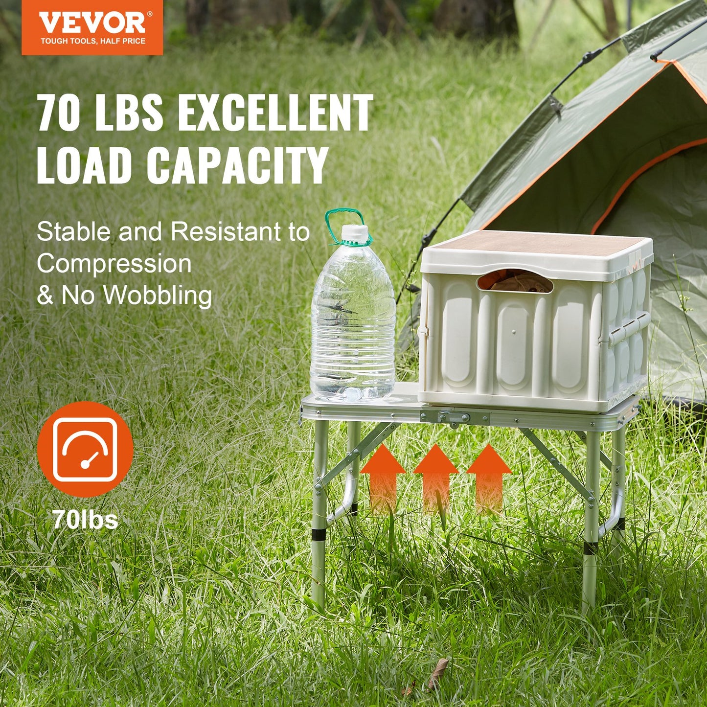 VEVOR Folding Camping Table, Adjustable Height Outdoor Portable Side Tables, Lightweight