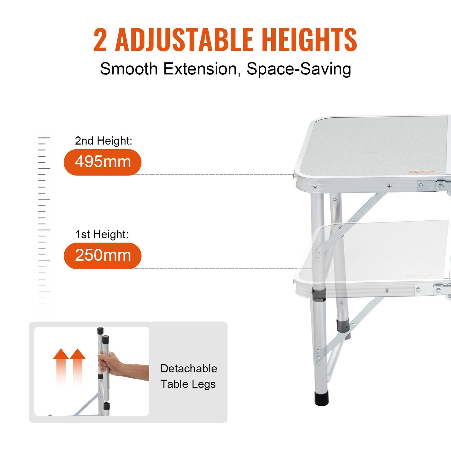 VEVOR Folding Camping Table, Adjustable Height Outdoor Portable Side Tables, Lightweight