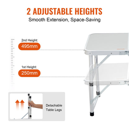Lightweight Folding Camping Table with Adjustable Height, 0.6x0.4 M, Silver