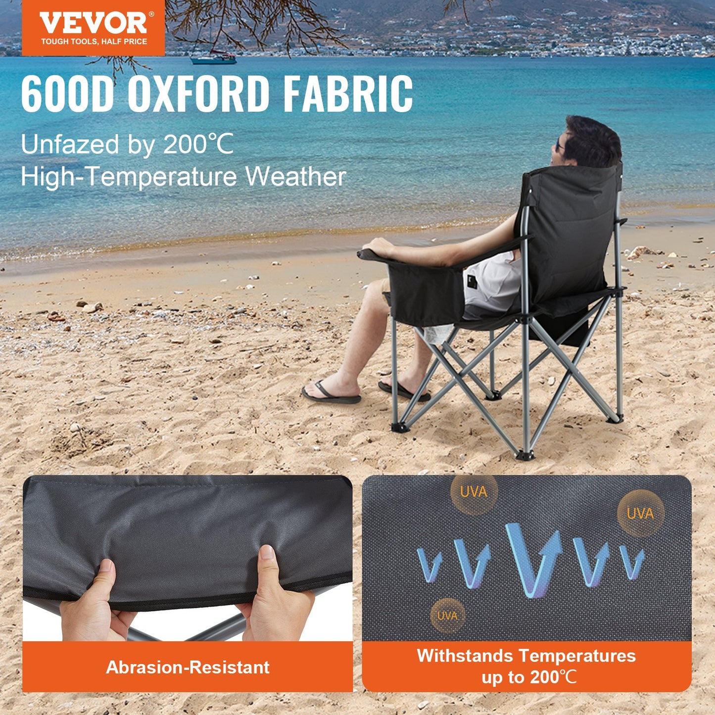 VEVOR Camping Folding Chair for Adults, Portable Heavy Duty Outdoor Quad Lumbar