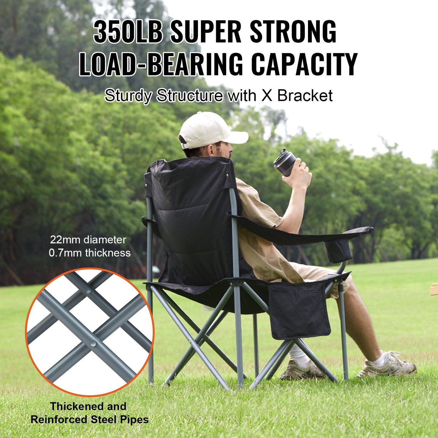 VEVOR Camping Folding Chair for Adults, Portable Heavy Duty Outdoor Quad Lumbar