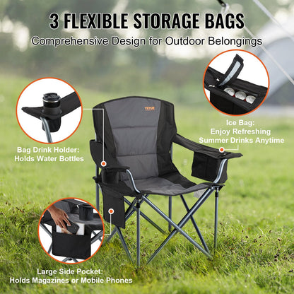 Heavy Duty Folding Chair for Adults, Portable with Lumbar Support & Storage