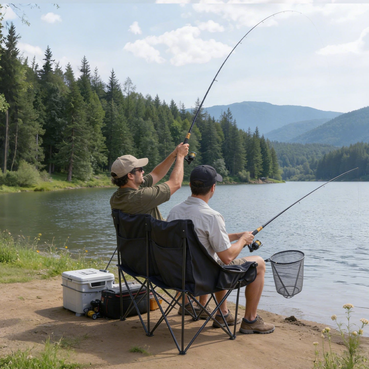 Double Camping Chair, Oversized Two Person Camp Chair with 300 kg Heavy Duty Support, with Dual Cup Holders, Wine Glass Holders, Magazine Straps, Carry Bags for Outdoor, Beach, 1 Pack