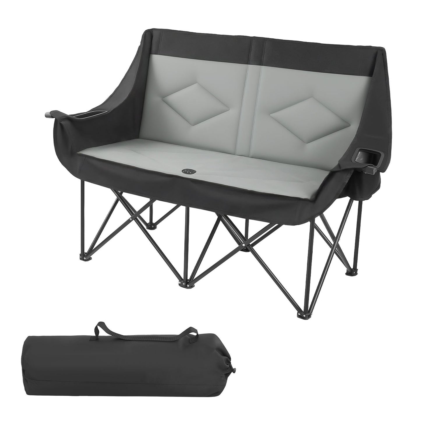 Double Camping Chair, Oversized Two Person Camp Chair with 300 kg Heavy Duty Support, with Dual Cup Holders, Wine Glass Holders, Magazine Straps, Carry Bags for Outdoor, Beach, 1 Pack