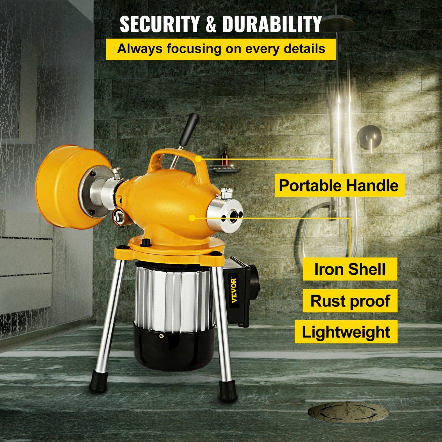 Heavy-Duty Pipe Drain Cleaner with 20m Cable & Copper Motor, 400 RPM