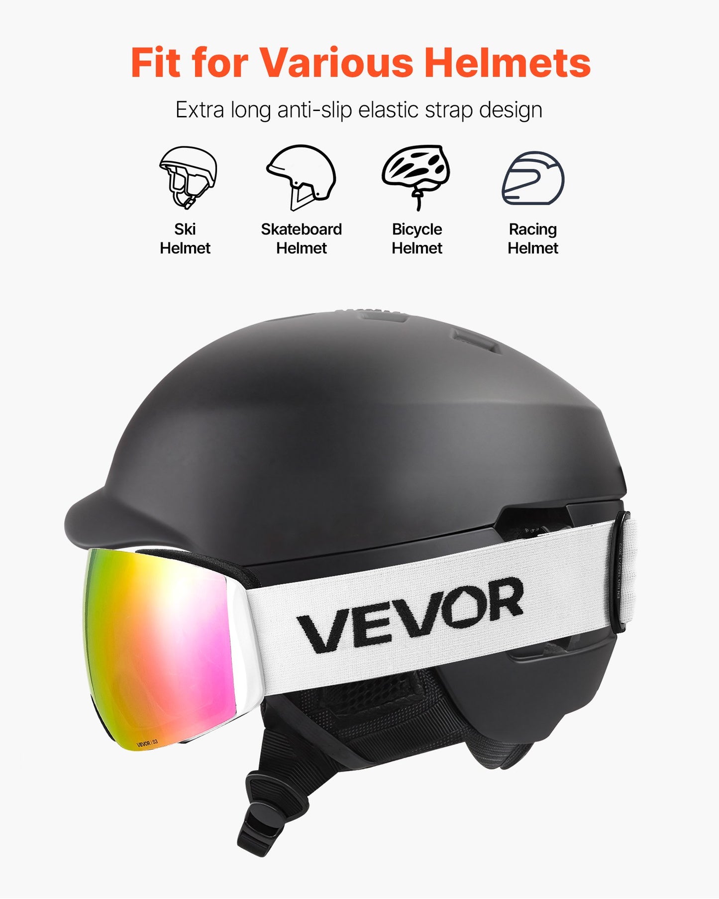 Frameless Ski Goggles, Spherical Lens with Pink Revo Coating, OTG Anti fog Snow Goggles for Men Women Youth, TPU Frame & Ventilation Structure, Suitable for Skiing, Skating, Snowboarding