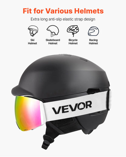 Frameless Ski Goggles, Spherical Lens with Pink Revo Coating, OTG Anti fog Snow Goggles for Men Women Youth, TPU Frame & Ventilation Structure, Suitable for Skiing, Skating, Snowboarding