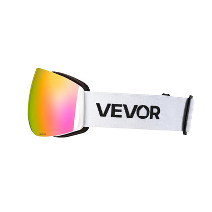 Frameless Ski Goggles, Spherical Lens with Pink Revo Coating, OTG Anti fog Snow Goggles for Men Women Youth, TPU Frame & Ventilation Structure, Suitable for Skiing, Skating, Snowboarding