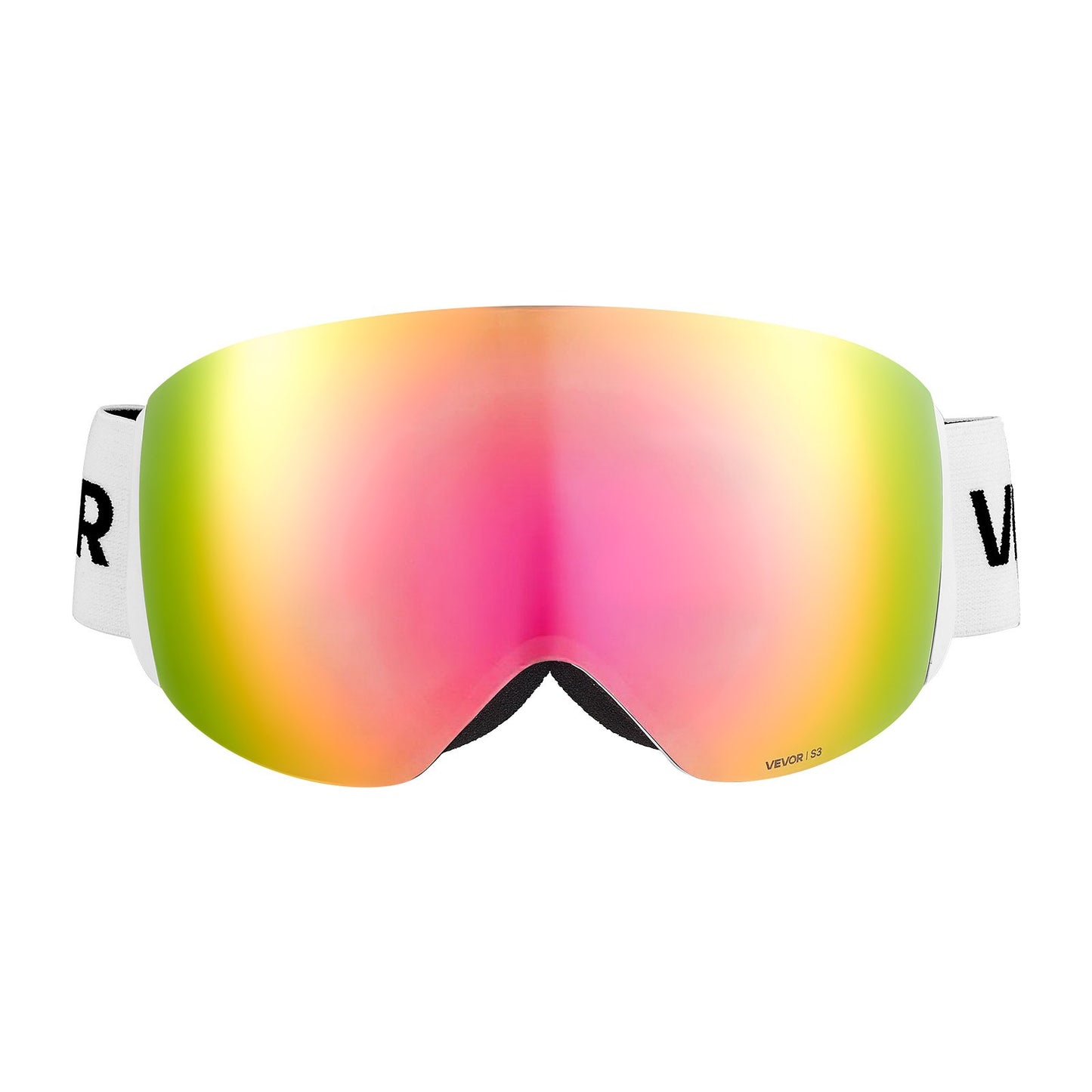 Frameless Ski Goggles, Spherical Lens with Pink Revo Coating, OTG Anti fog Snow Goggles for Men Women Youth, TPU Frame & Ventilation Structure, Suitable for Skiing, Skating, Snowboarding