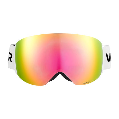 Frameless Ski Goggles, Spherical Lens with Pink Revo Coating, OTG Anti fog Snow Goggles for Men Women Youth, TPU Frame & Ventilation Structure, Suitable for Skiing, Skating, Snowboarding
