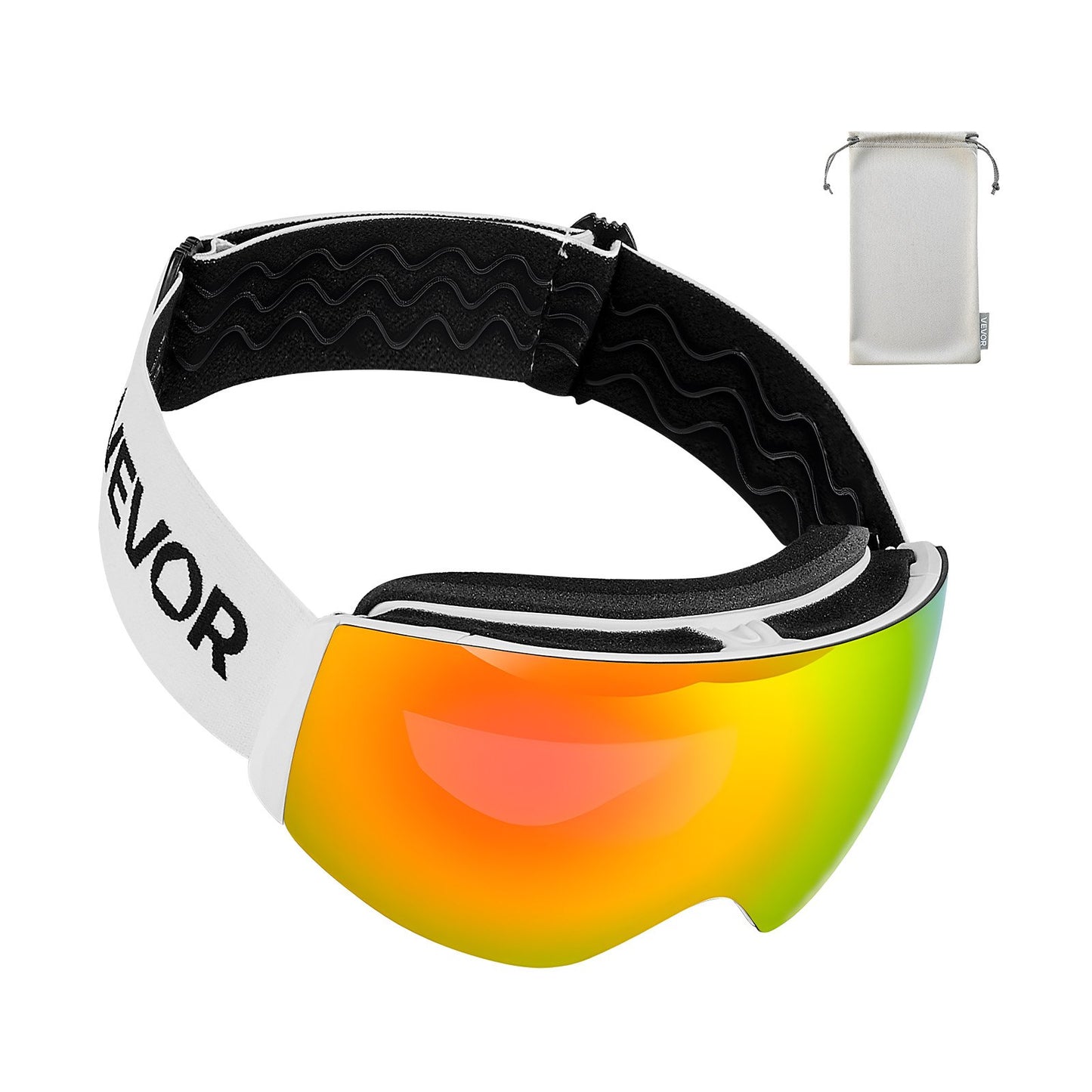 Frameless Ski Goggles, Spherical Lens with Pink Revo Coating, OTG Anti fog Snow Goggles for Men Women Youth, TPU Frame & Ventilation Structure, Suitable for Skiing, Skating, Snowboarding