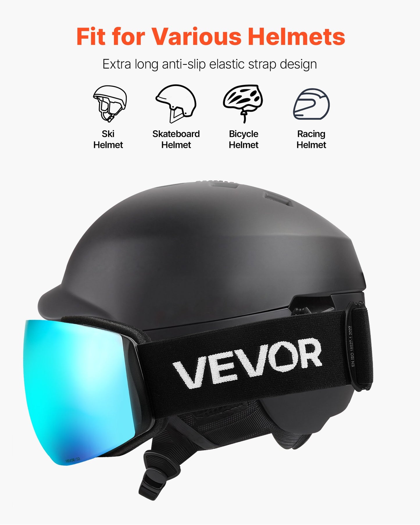 Frameless Ski Goggles, Spherical Lens with Blue Revo Coating, OTG Anti fog Snow Goggles for Men Women Youth, TPU Frame & Ventilation Structure, Suitable for Skiing, Skating, Snowboarding