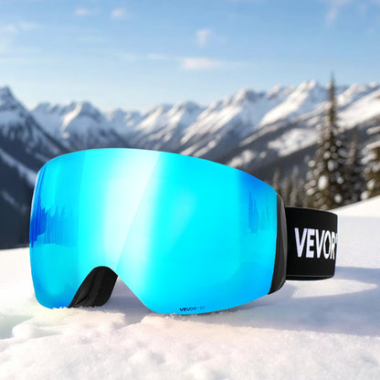 Frameless Ski Goggles, Spherical Lens with Blue Revo Coating, OTG Anti fog Snow Goggles for Men Women Youth, TPU Frame & Ventilation Structure, Suitable for Skiing, Skating, Snowboarding