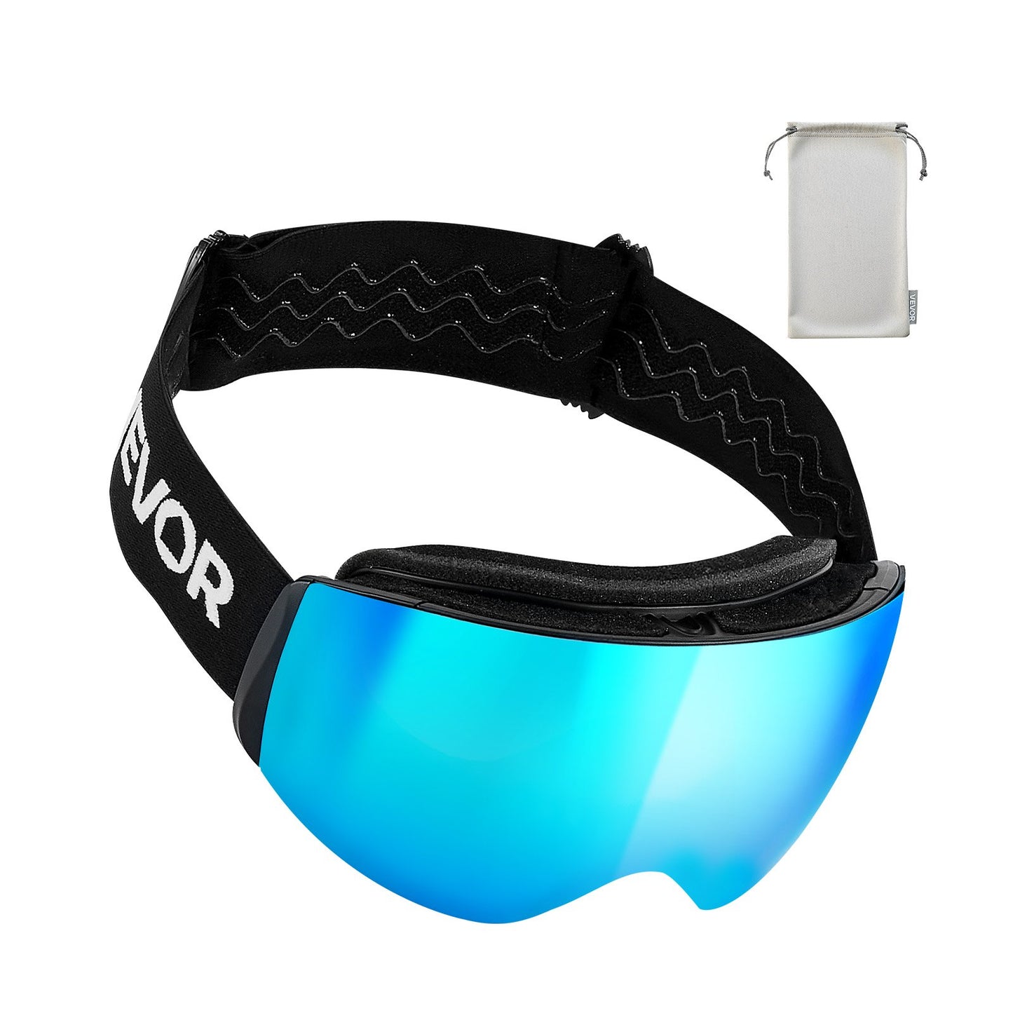Frameless Ski Goggles, Spherical Lens with Blue Revo Coating, OTG Anti fog Snow Goggles for Men Women Youth, TPU Frame & Ventilation Structure, Suitable for Skiing, Skating, Snowboarding