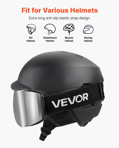 Frameless Ski Goggles, Spherical Lens with Silver Mirror Revo Coating, OTG Anti fog Snow Goggles for Men Women, TPU Frame & Ventilation Structure, Suitable for Skiing, Skating, Snowboarding