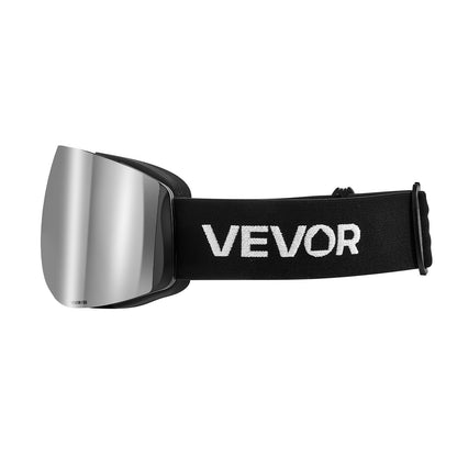 Frameless Ski Goggles, Spherical Lens with Silver Mirror Revo Coating, OTG Anti fog Snow Goggles for Men Women, TPU Frame & Ventilation Structure, Suitable for Skiing, Skating, Snowboarding