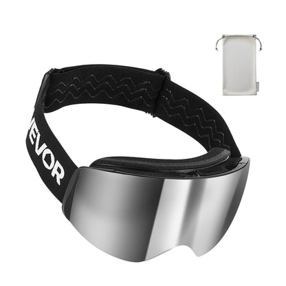 Frameless Ski Goggles, Spherical Lens with Silver Mirror Revo Coating, OTG Anti fog Snow Goggles for Men Women, TPU Frame & Ventilation Structure, Suitable for Skiing, Skating, Snowboarding