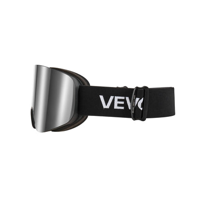 Frameless Ski Goggles, Magnet Cylindrical Lens with Silver Mirror Revo Coating, OTG Anti fog Snow Goggles for Men Women, TPU Frame & Ventilation Structure, Fit for Skiing, Skating, Snowboarding