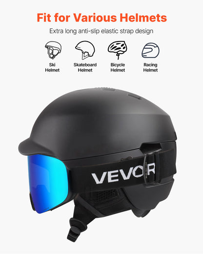Frameless Ski Goggles, Magnet Cylindrical Lens with Dark Blue Revo Coating, OTG Anti fog Snow Goggles for Men Women, TPU Frame & Ventilation Structure, Fit for Skiing, Skating, Snowboarding