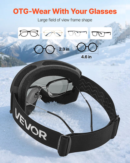 Ski Goggles, Cylindrical Lens with Silver Mirror Revo Coating, OTG Anti fog Snow Goggles for Men Women Youth, TPU Frame & Ventilation Structure, Suitable for Skiing, Skating, Snowboarding, Cycling
