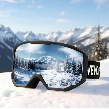 Ski Goggles, Cylindrical Lens with Silver Mirror Revo Coating, OTG Anti fog Snow Goggles for Men Women Youth, TPU Frame & Ventilation Structure, Suitable for Skiing, Skating, Snowboarding, Cycling