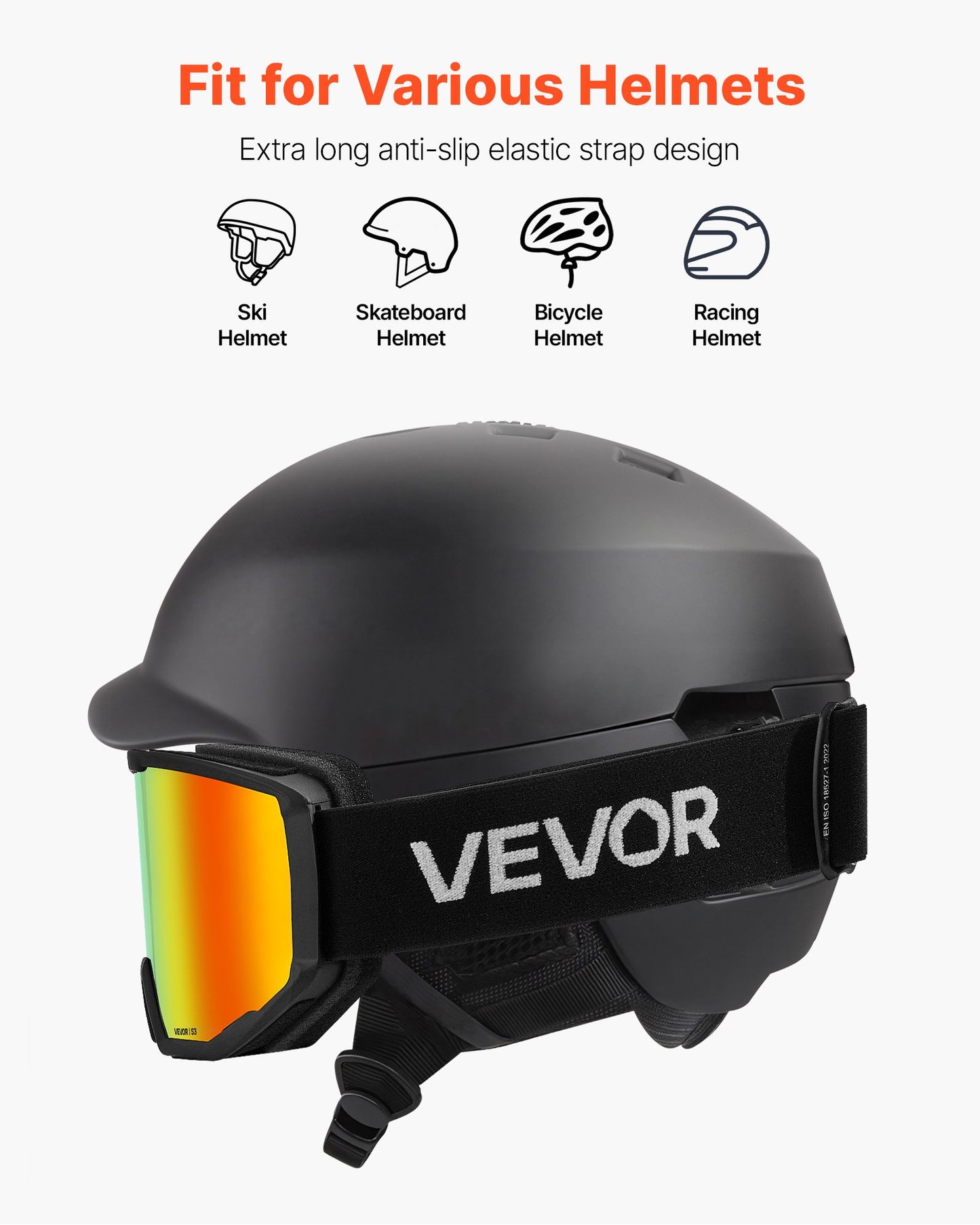 Ski Goggles, Cylindrical Lens with Orange Revo Coating, OTG Anti fog Snow Goggles for Men Women Youth, TPU Frame & Ventilation Structure, Suitable for Skiing, Skating, Snowboarding, Cycling