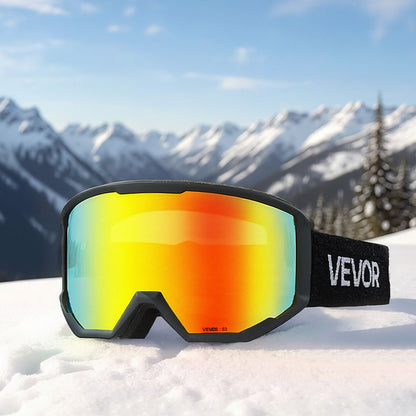Ski Goggles, Cylindrical Lens with Orange Revo Coating, OTG Anti fog Snow Goggles for Men Women Youth, TPU Frame & Ventilation Structure, Suitable for Skiing, Skating, Snowboarding, Cycling