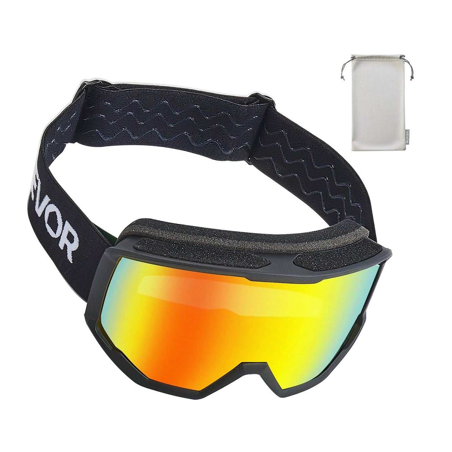 Ski Goggles, Cylindrical Lens with Orange Revo Coating, OTG Anti fog Snow Goggles for Men Women Youth, TPU Frame & Ventilation Structure, Suitable for Skiing, Skating, Snowboarding, Cycling