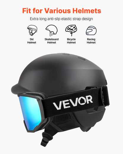 Ski Goggles, Cylindrical Lens with Ice Blue Revo Coating, OTG Anti fog Snow Goggles for Men Women Youth, TPU Frame & Ventilation Structure, Suitable for Skiing, Skating, Snowboarding, Cycling