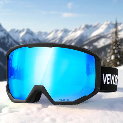 Ski Goggles, Cylindrical Lens with Ice Blue Revo Coating, OTG Anti fog Snow Goggles for Men Women Youth, TPU Frame & Ventilation Structure, Suitable for Skiing, Skating, Snowboarding, Cycling