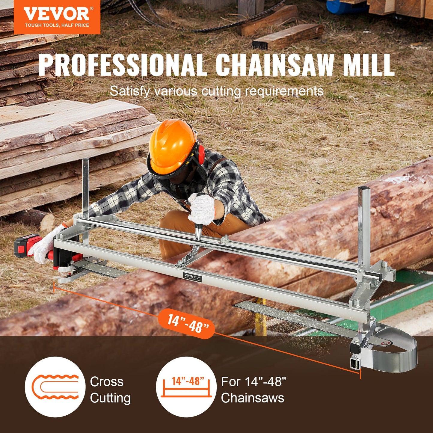 VEVOR Chainsaw Mill, Portable Sawmill 14"-48" Guide Bar, Galvanized Steel Chainsaw