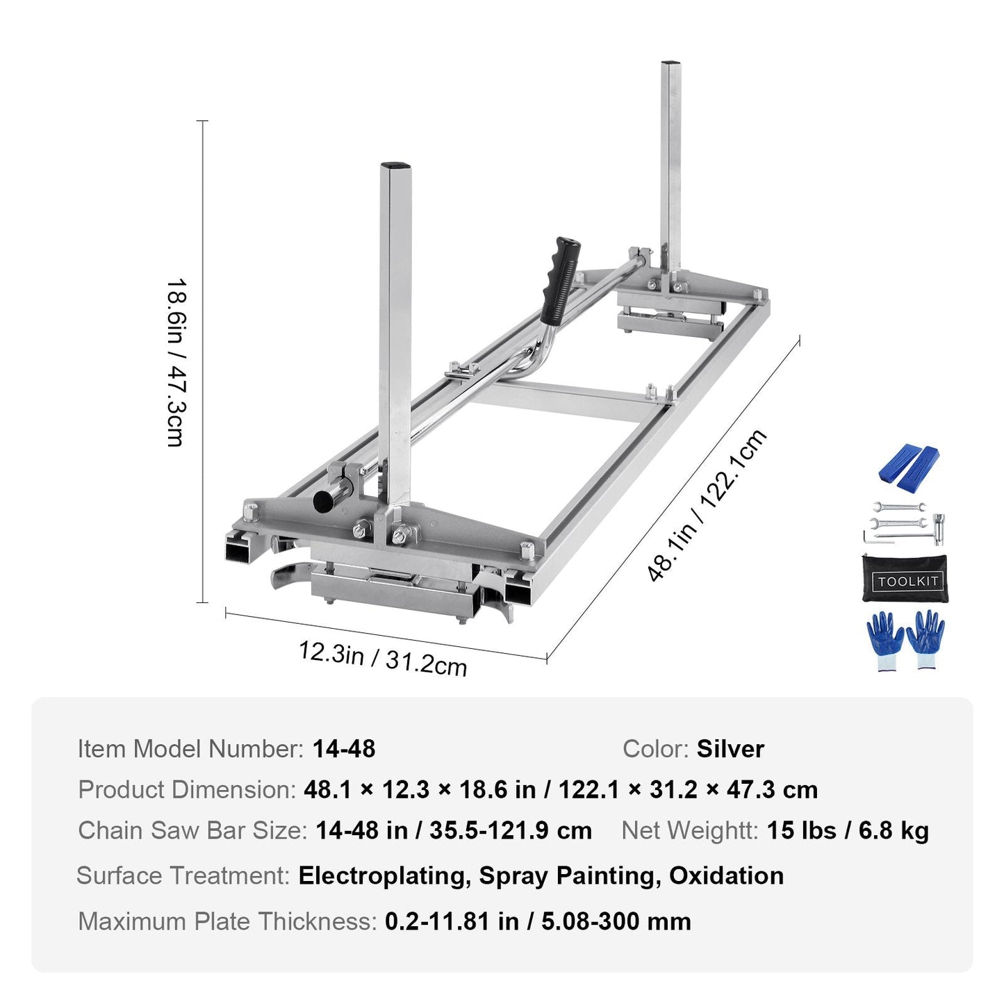 Portable Chainsaw Mill, 0.36-1.22m Guide Bar, Steel Lumber Cutting Tool
